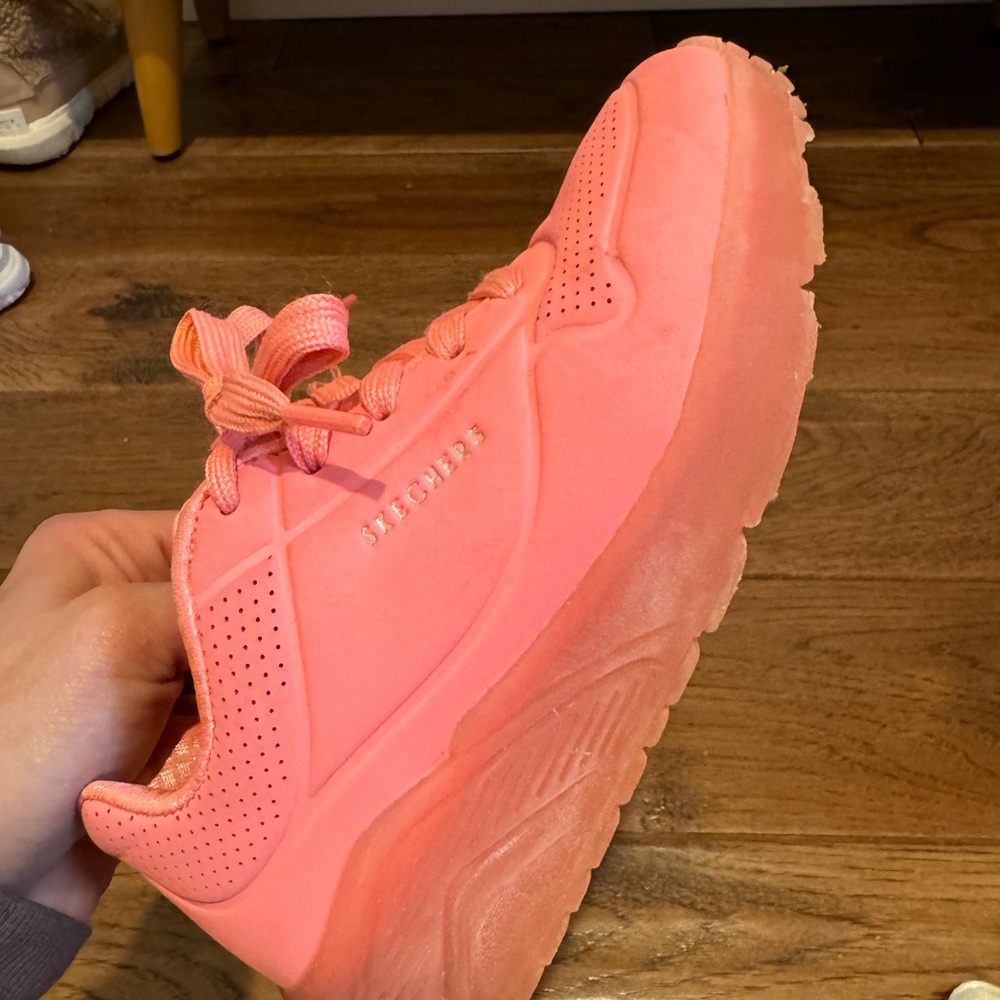 Girl’s Skechers tennis shoes, coral pink, Size 13; used